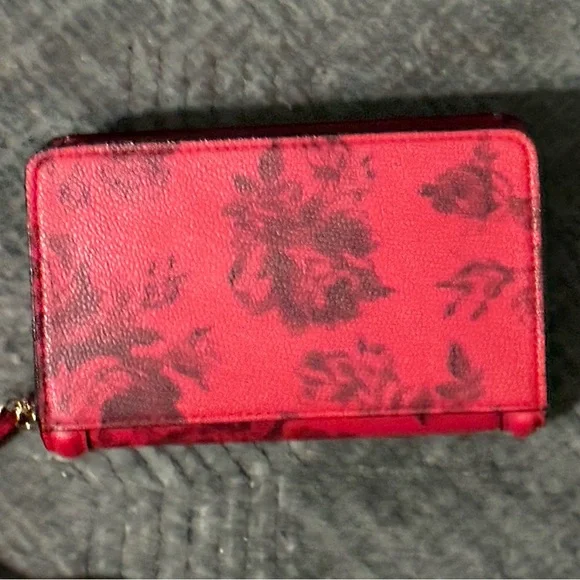 Victoria's Secret Red Floral Wristlet Wallet with Gold VS Emblem - Picture 5 of 6